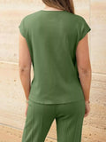 Casual Solid Color Cap Sleeve Top and Pants Knit Set - Trendsi - Flyclothing LLC