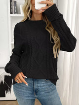 Cable Knit Round Neck Sweater - Trendsi - Flyclothing LLC