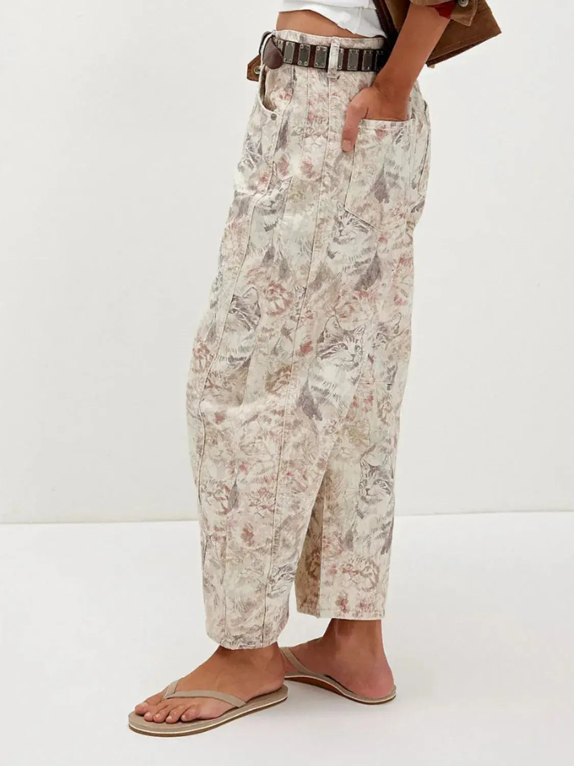 Printed Wide Leg Jeans - Trendsi - Flyclothing LLC