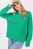 SAGE + FIG Cable-Knit Long Sleeve Sweater - Trendsi