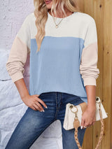 Color Block Round Neck Long Sleeve Sweatshirt - Trendsi - Flyclothing LLC