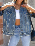 Raw Hem Plaid Sleeve Denim Jacket - Trendsi - Flyclothing LLC