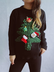 Christmas Tree Round Neck Long Sleeve Sweater - Trendsi