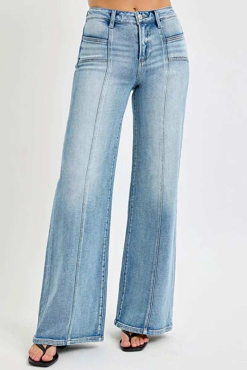 RISEN Full Size Mid Rise Wide Jeans with Front Patch Pocket Plus Size - Trendsi - Flyclothing LLC