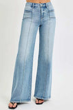 RISEN Full Size Mid Rise Wide Jeans with Front Patch Pocket Plus Size - Trendsi - Flyclothing LLC