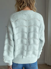 Openwork Round Neck Dropped Shoulder Sweater - Trendsi