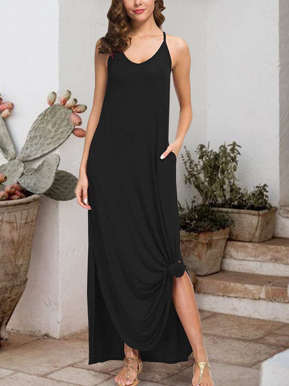 Slit Scoop Neck Sleeveless Dress - Trendsi - Flyclothing LLC