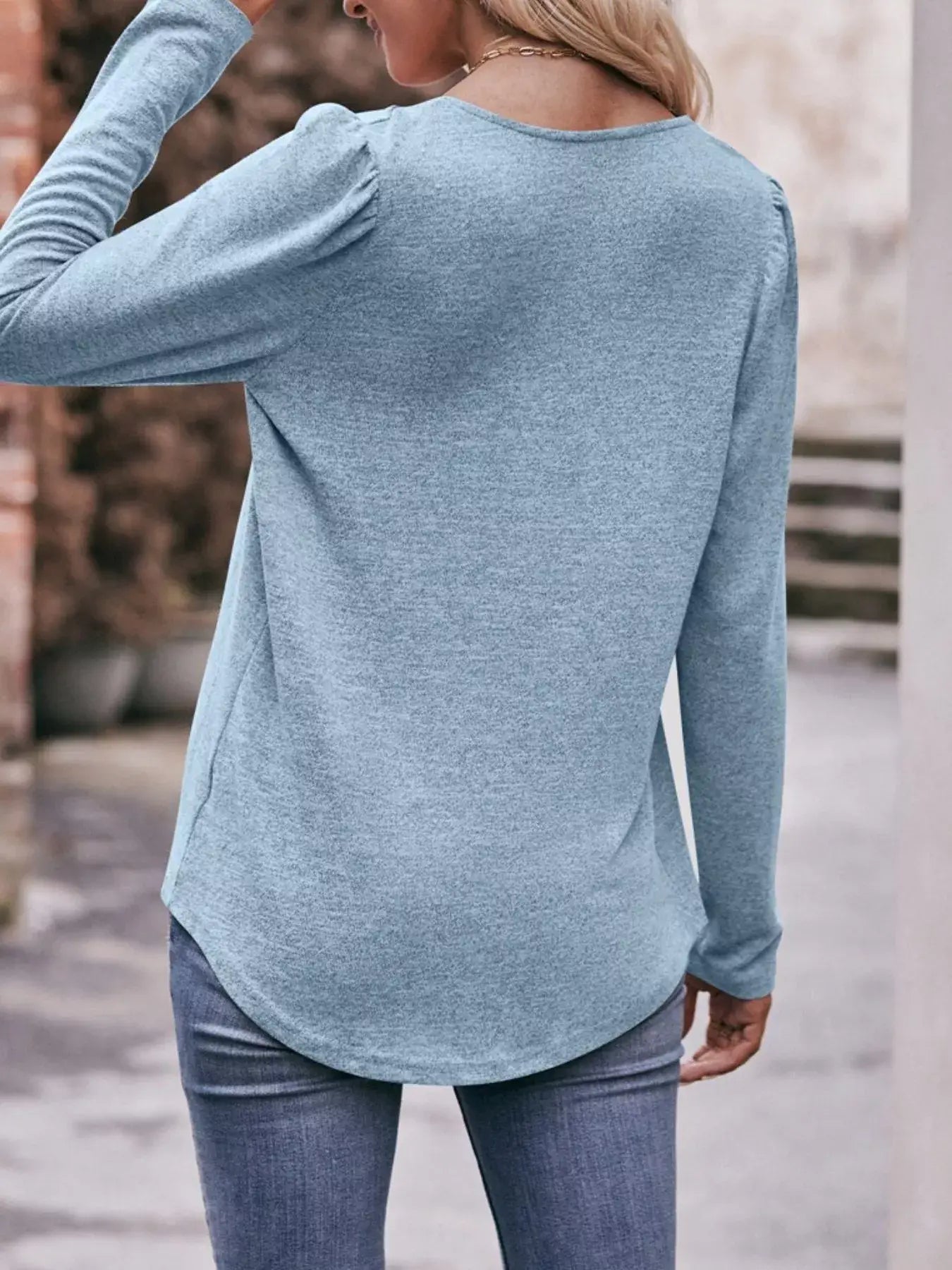 Pleated Square Neck Long Sleeve T-Shirt - Trendsi - Flyclothing LLC
