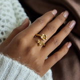 18K Gold-Plated Flower Bee Open Ring - Trendsi - Flyclothing LLC
