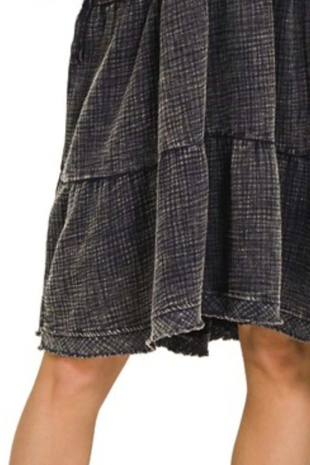 Zenana Washed Double Gauze Raw Edge V-neck Dress - Trendsi - Flyclothing LLC