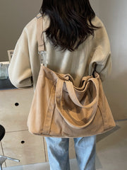 Corduroy Solid Large Tote Bag - Trendsi
