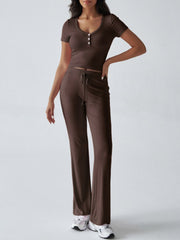 Devine Short Sleeve Top and Drawstring Pants Set - Trendsi