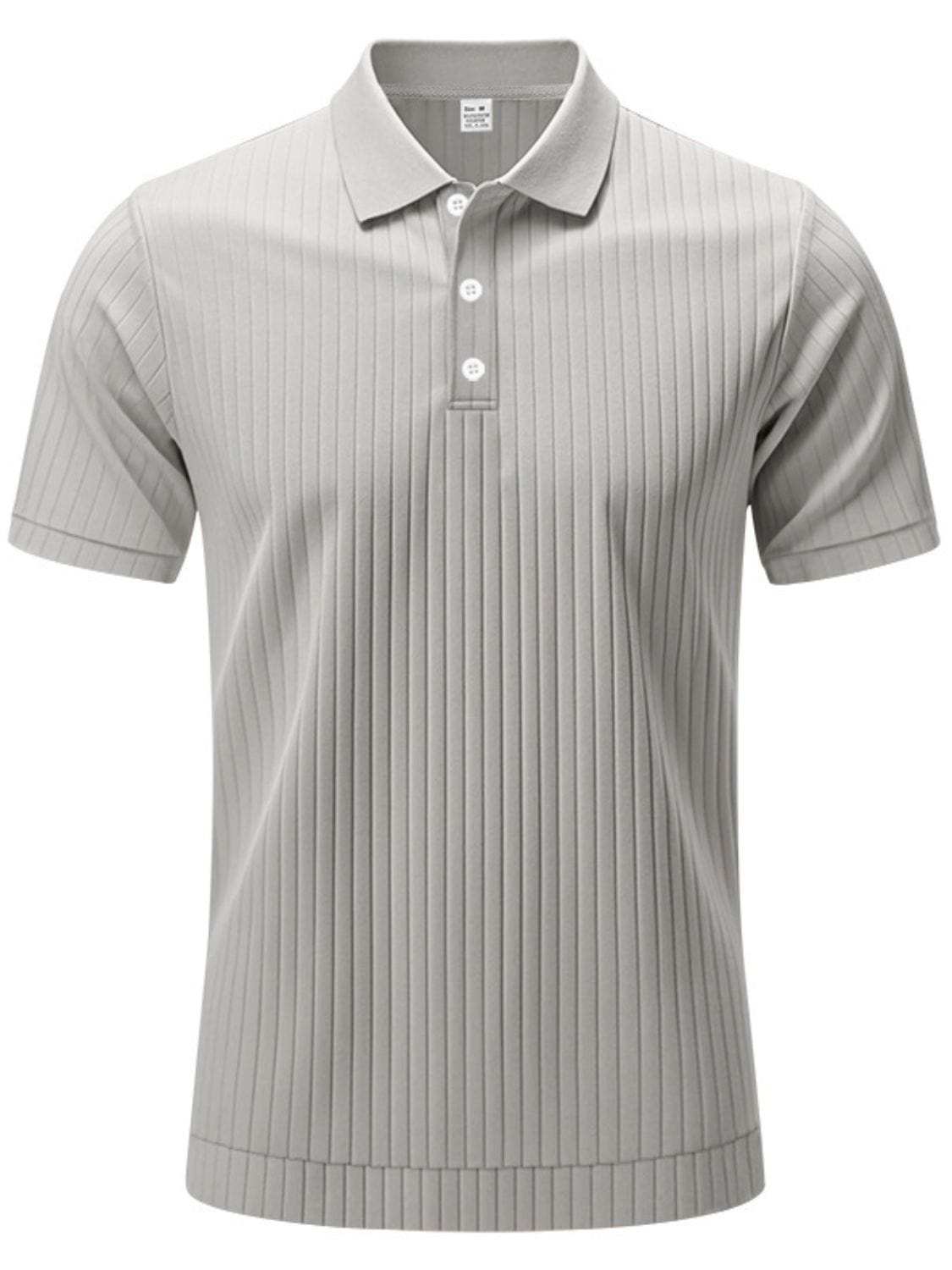 Men's Full Size Ribbed Short Sleeve Polo Plus Size - Trendsi - Flyclothing LLC
