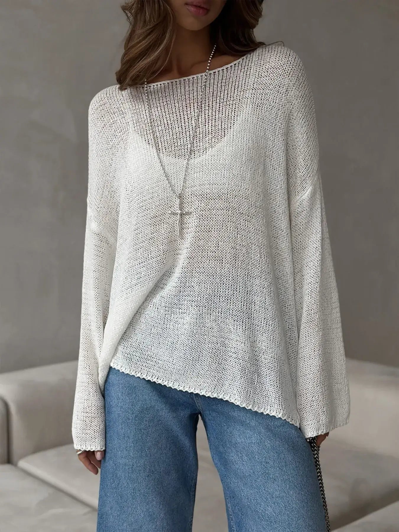 Boat Neck Knit Cover Up with Relaxed Fit - Trendsi - Flyclothing LLC