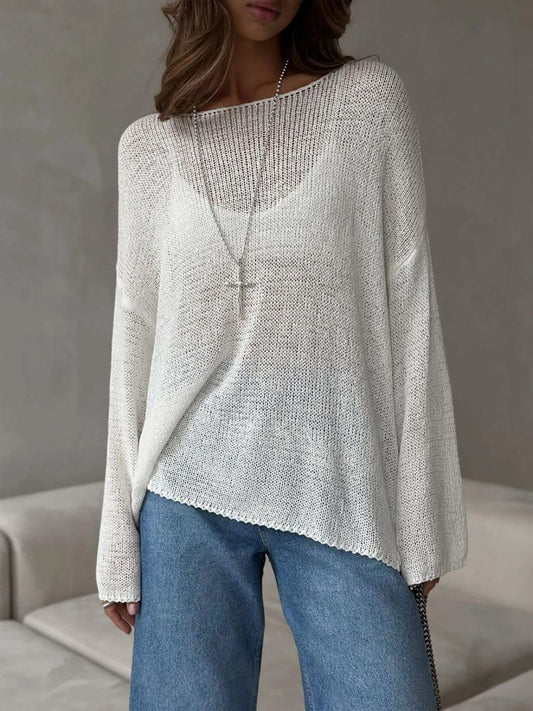Boat Neck Knit Cover Up with Relaxed Fit - Trendsi - Flyclothing LLC