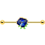 14G Blue Gem Gold Tone Deep Blue Flower Industrial Barbell 38mm - BodyCandy - Flyclothing LLC