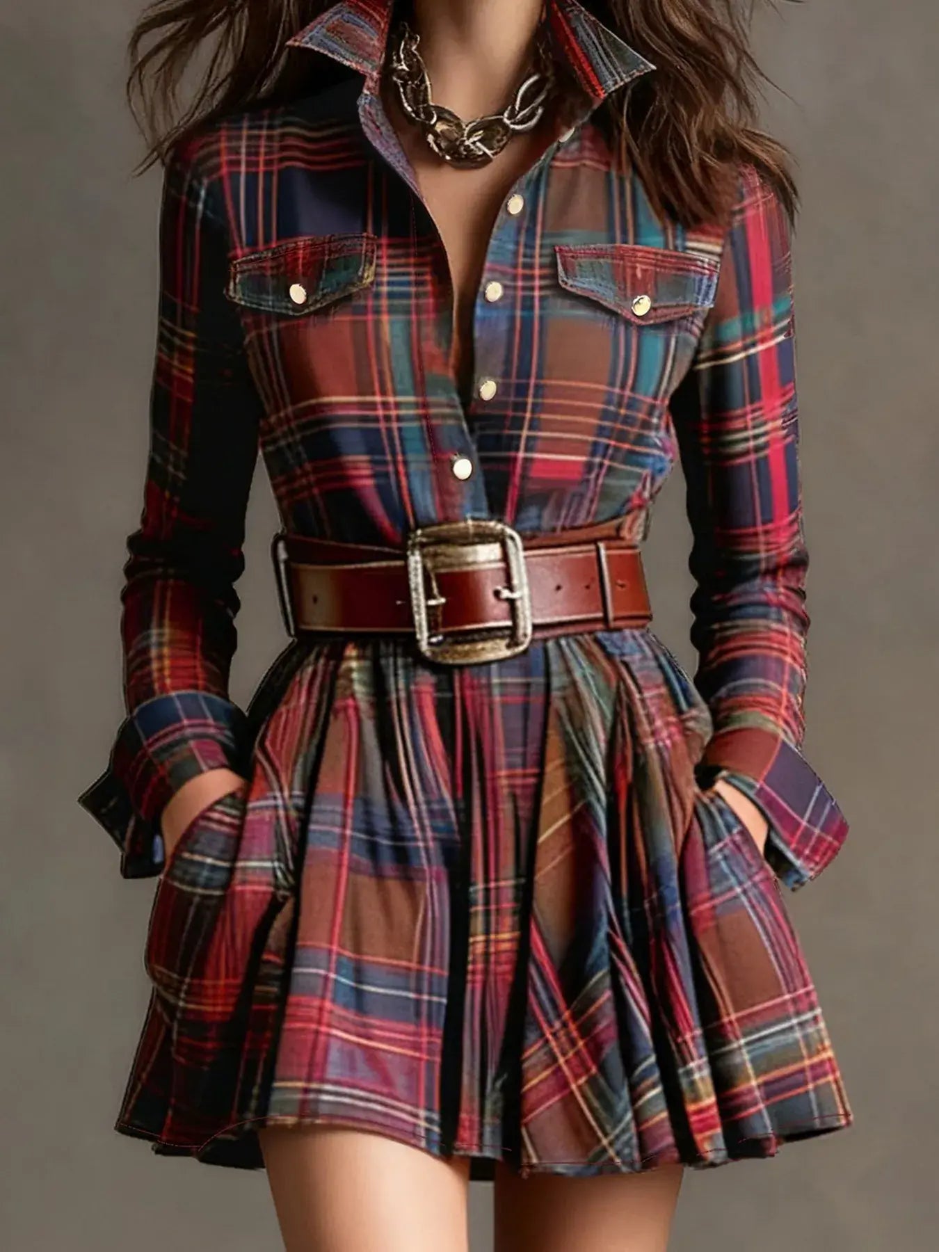 Plaid Long Sleeve Shirt Dress - Trendsi - Flyclothing LLC