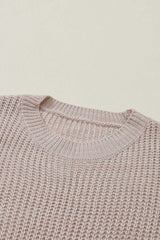 Cable-Knit Round Neck Dropped Shoulder Sweater - Trendsi - Flyclothing LLC