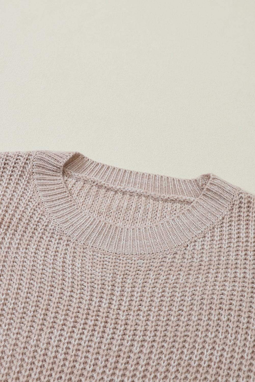 Cable-Knit Round Neck Dropped Shoulder Sweater - Trendsi - Flyclothing LLC