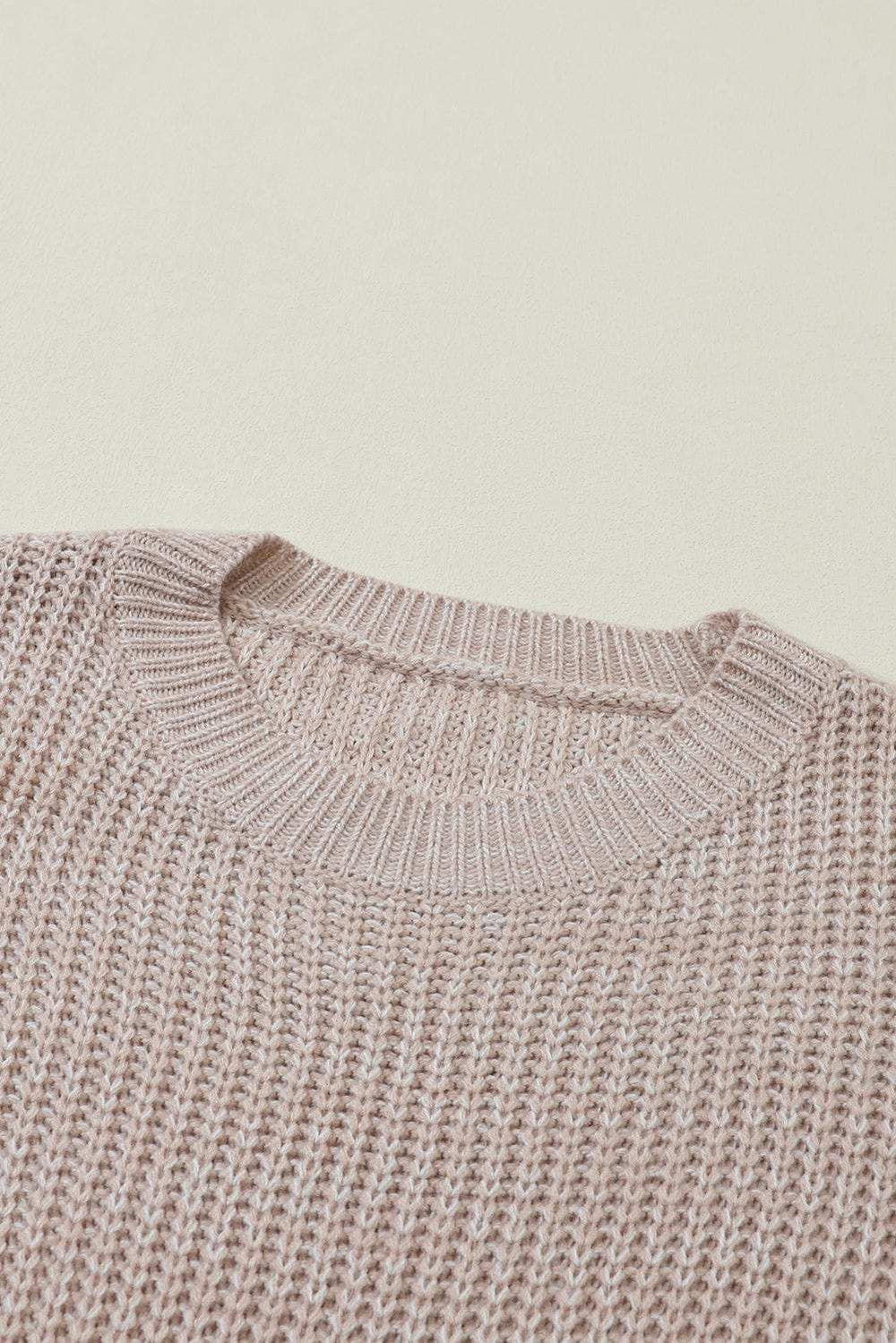 Cable-Knit Round Neck Dropped Shoulder Sweater - Trendsi - Flyclothing LLC