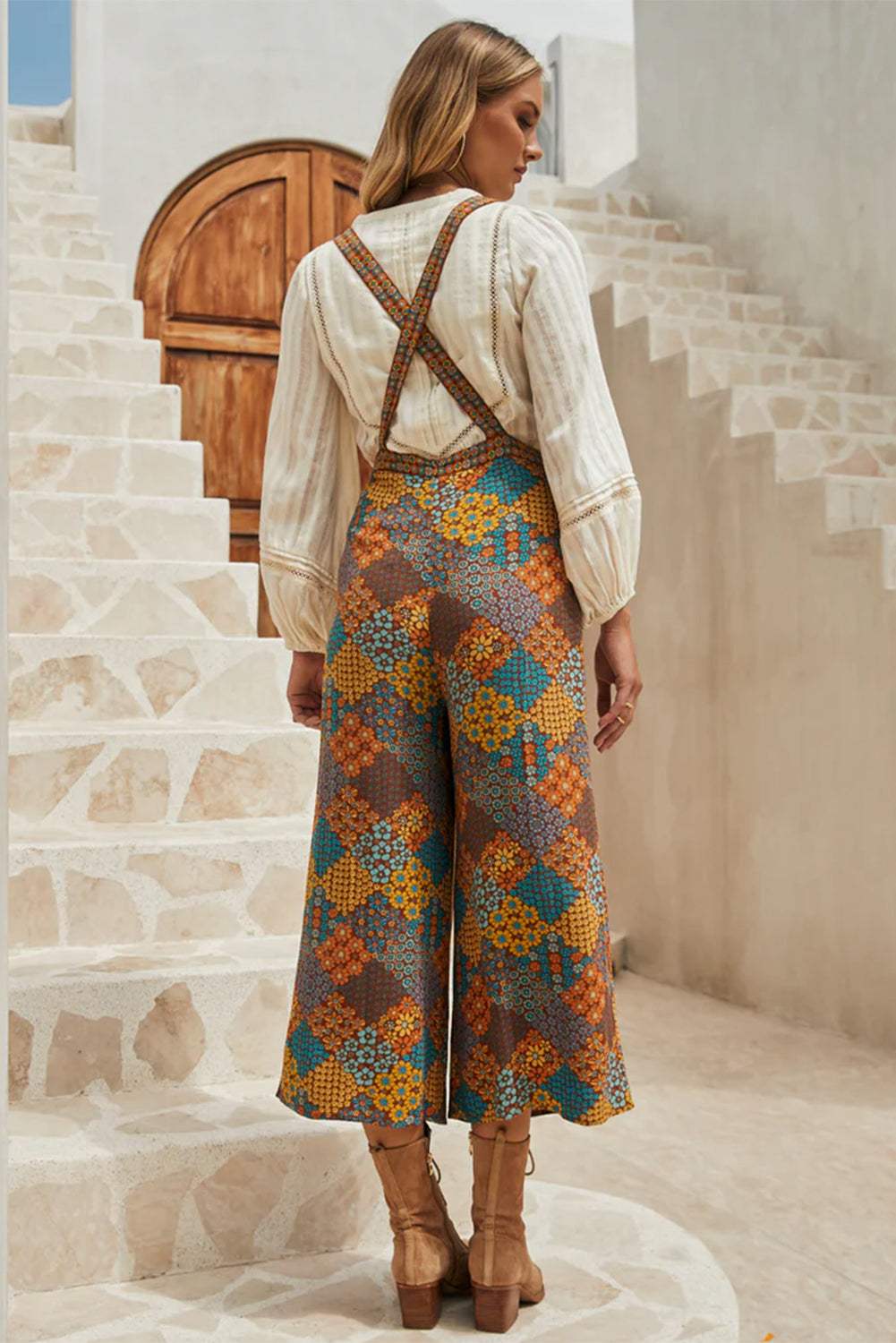 Floral Crisscross Strap Wide Leg Overalls - Trendsi - Flyclothing LLC