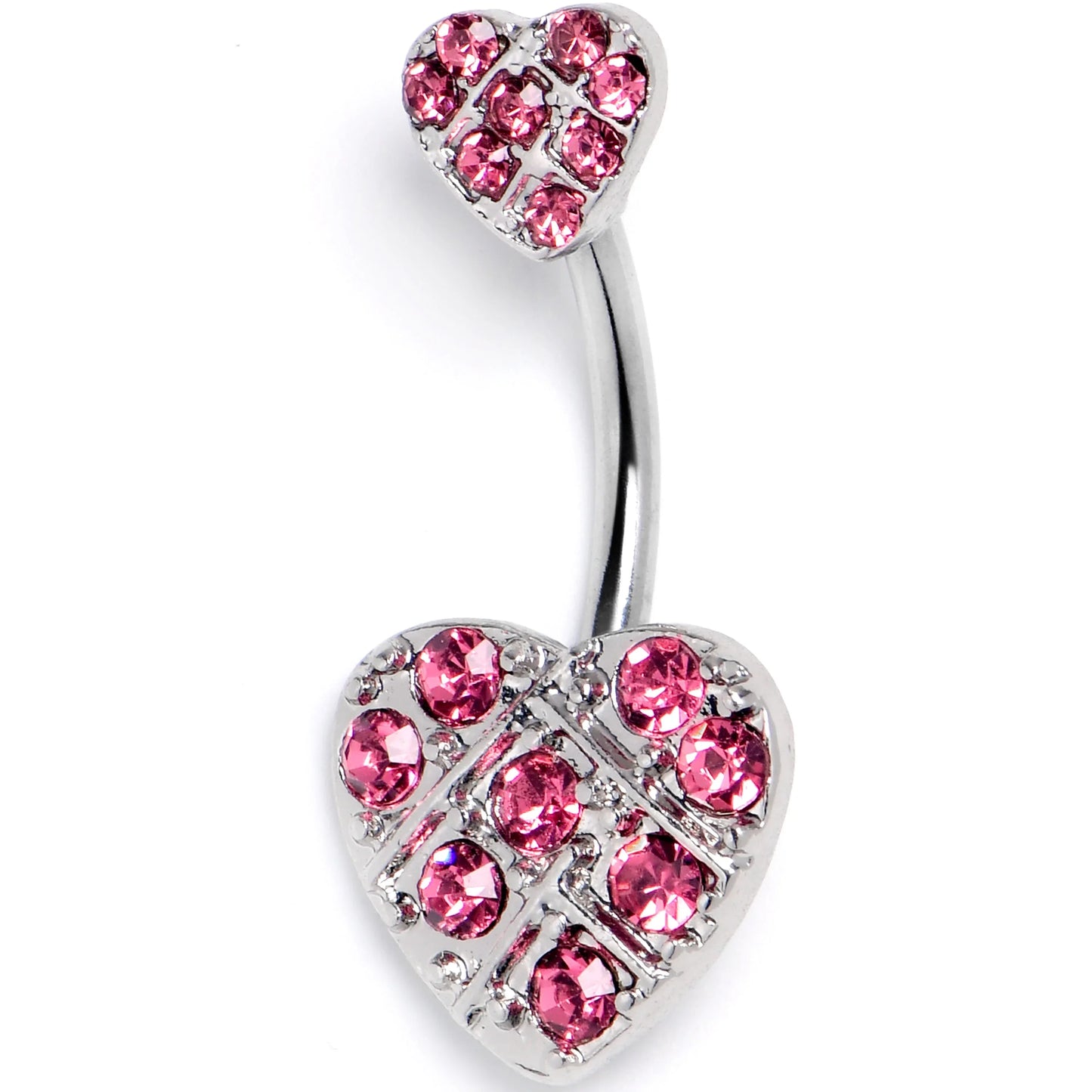 Pink Gem Lattice Hearts Valentine Double Mount Belly Ring - BodyCandy - Flyclothing LLC