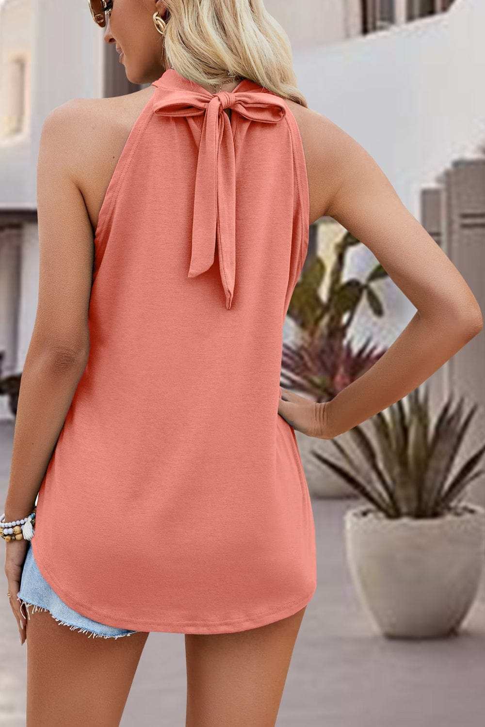 Tied Cutout Grecian Neck Tank - Trendsi - Flyclothing LLC