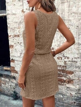 Eyelet Drawstring Round Neck Sleeveless Dress - Trendsi - Flyclothing LLC