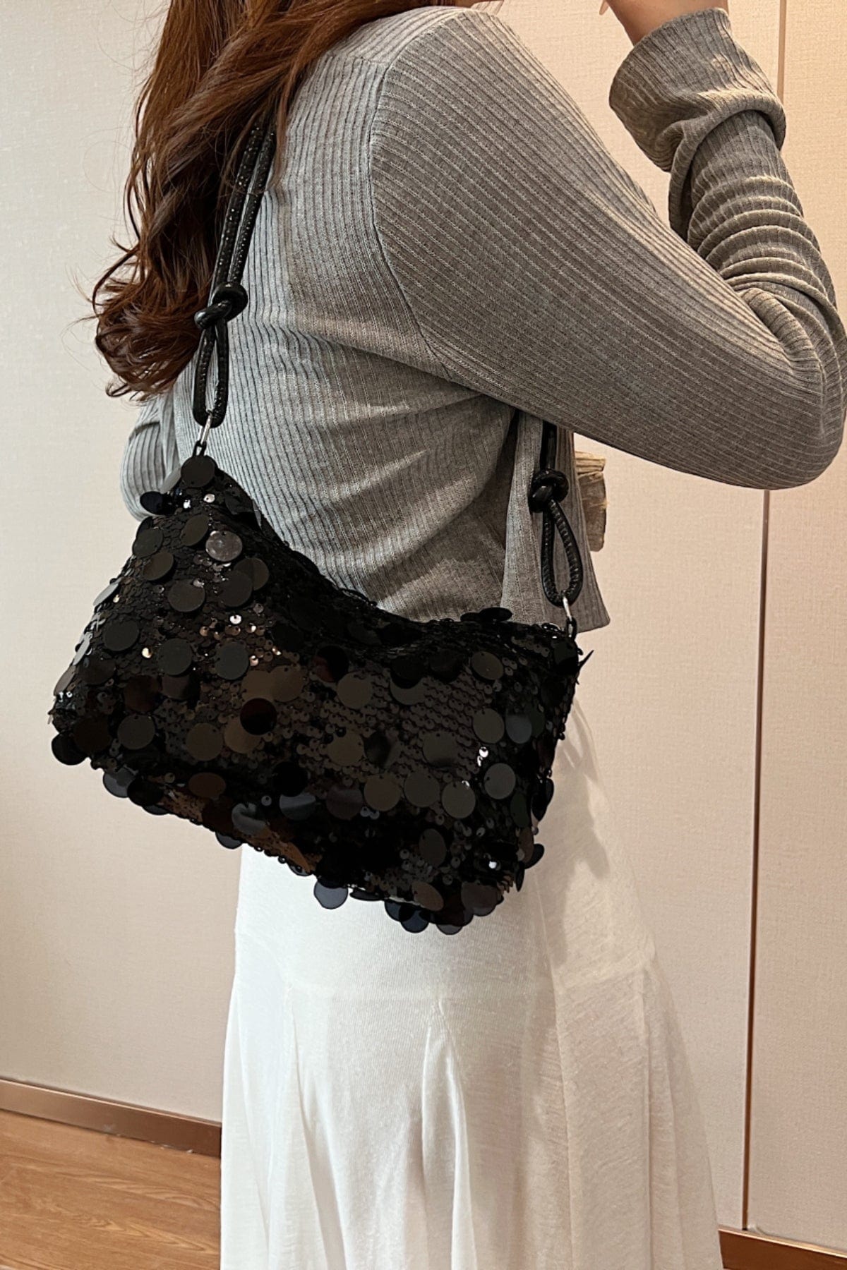 Sequin Knotted Straps Shoulder Bag - Trendsi