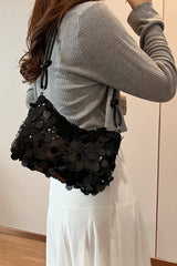 Sequin Knotted Straps Shoulder Bag - Trendsi