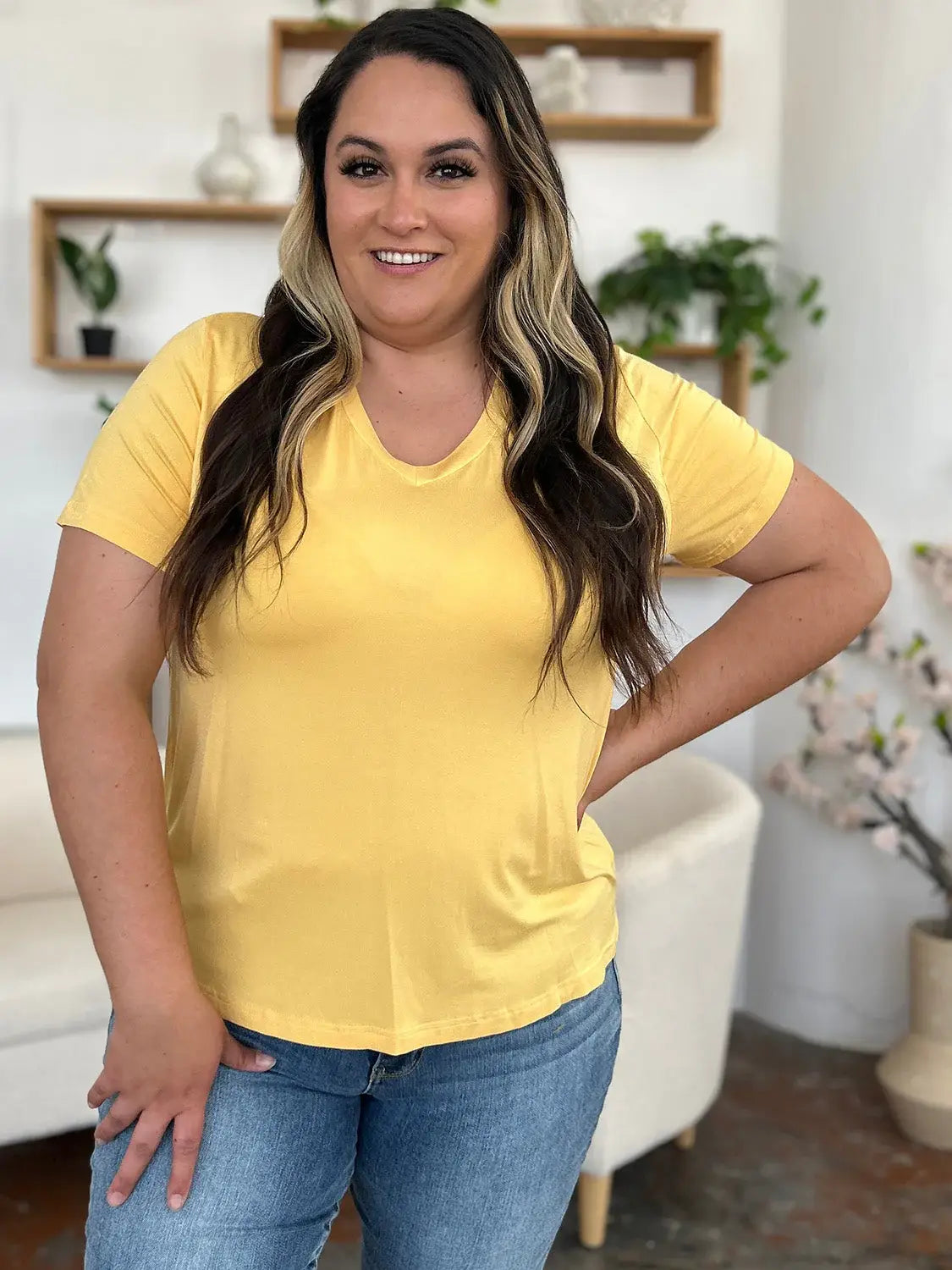 Basic Bae Bamboo Full Size V-Neck High-Low T-Shirt - ShopBasicbae - Flyclothing LLC