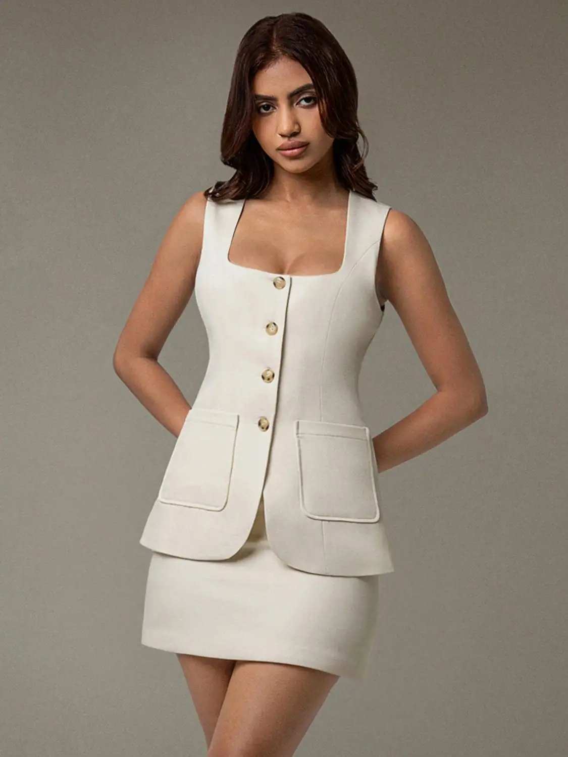 Button Down Sleeveless Top and Skirt Set - Trendsi - Flyclothing LLC