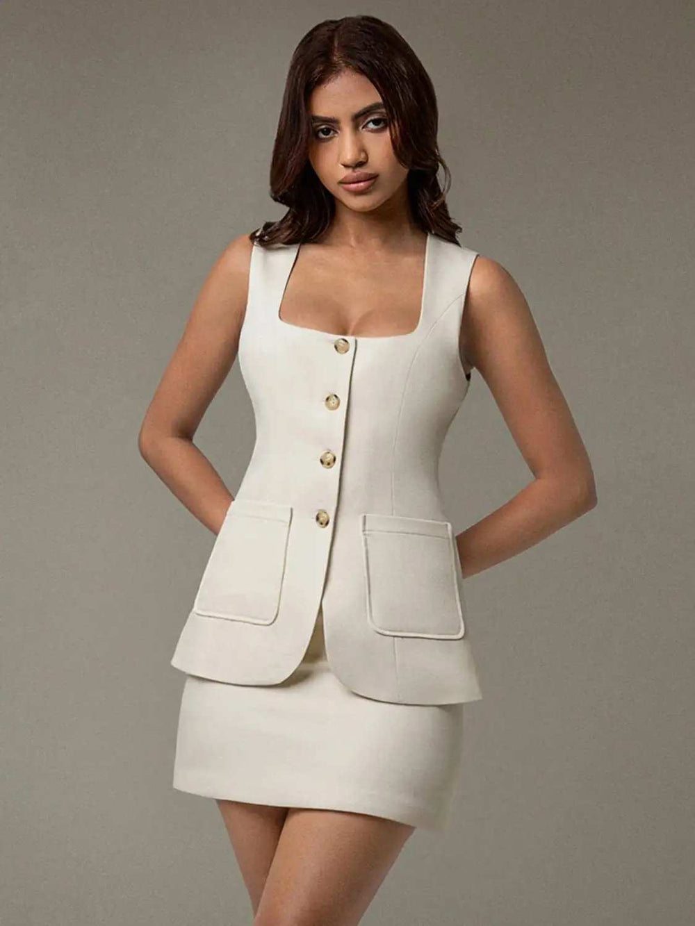 Button Down Sleeveless Top and Skirt Set - Trendsi - Flyclothing LLC