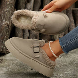 Fuzzy Trim Buckle Platform Slippers - Trendsi - Flyclothing LLC