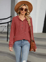 Half Button Long Sleeve Hooded Top - Trendsi - Flyclothing LLC