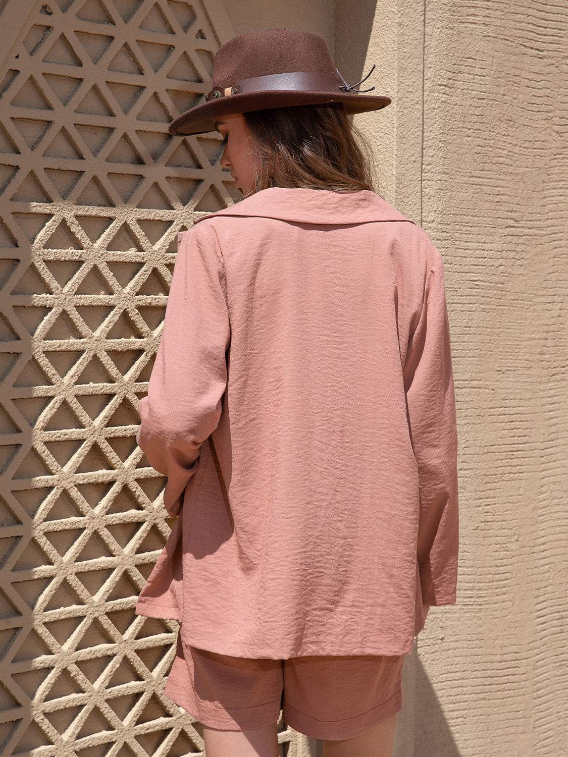 Lace Detail Collared Neck Long Sleeve Top and Shorts Set - Trendsi - Flyclothing LLC