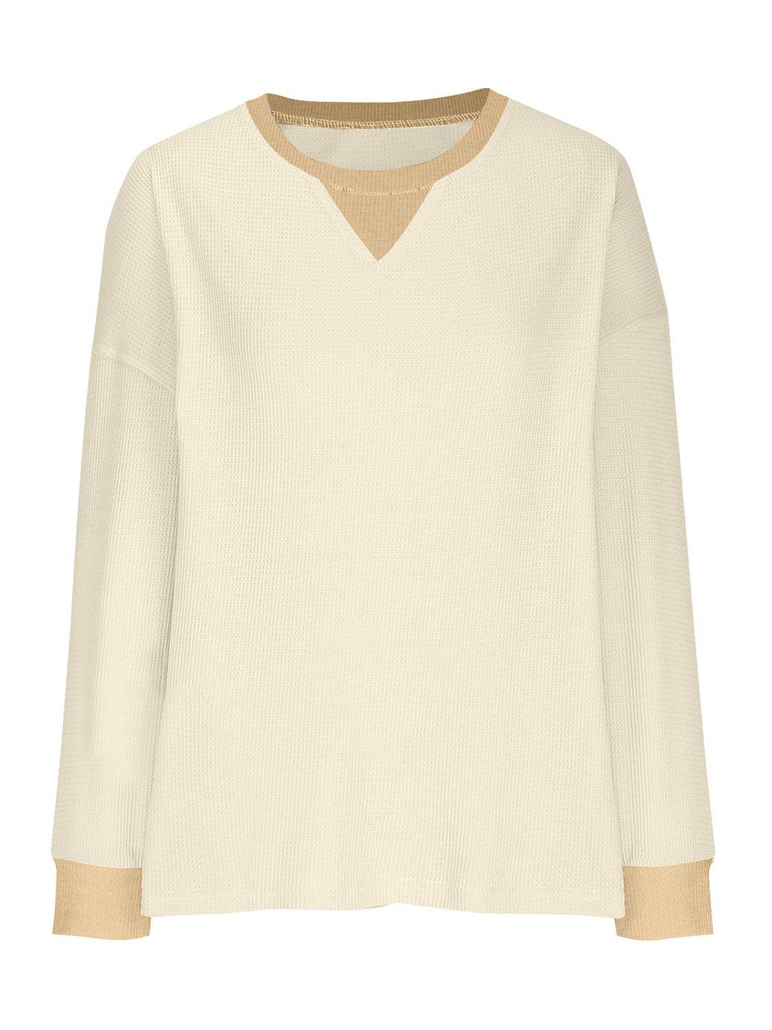 Waffle Knit Round Neck Long Sleeve T-Shirt - Trendsi - Flyclothing LLC