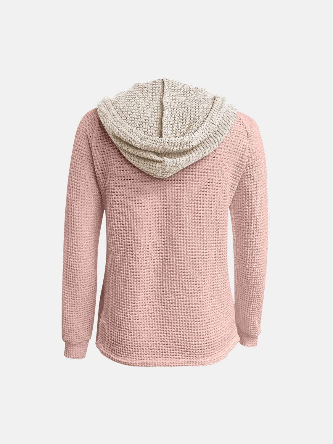 Full Size Waffle-Knit Contrast Long Sleeve Hoodie - Trendsi - Flyclothing LLC