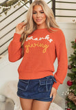 THANKS GIVING Round Neck Long Sleeve Sweater - Trendsi