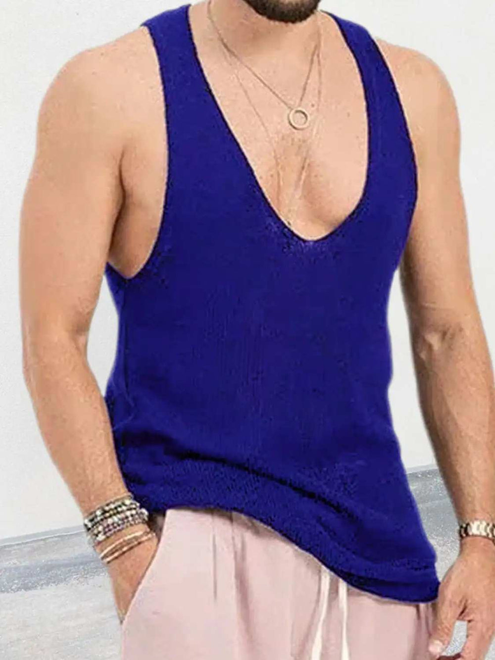 Men's Scoop Neck Knit Tank - Trendsi - Flyclothing LLC