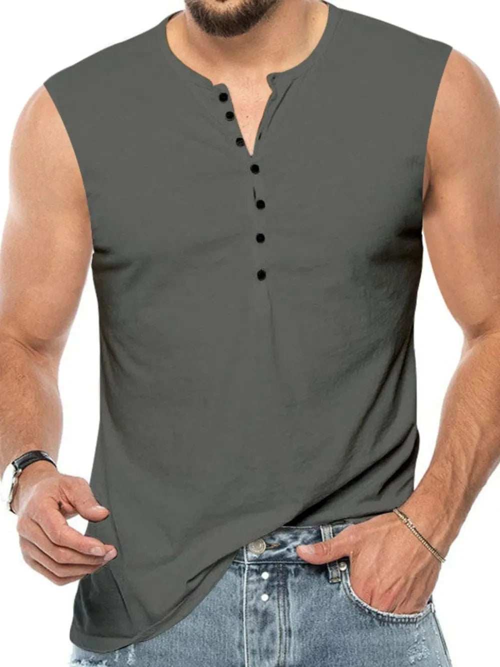 Men's Full Size Button Detail Tank Plus Size - Trendsi - Flyclothing LLC
