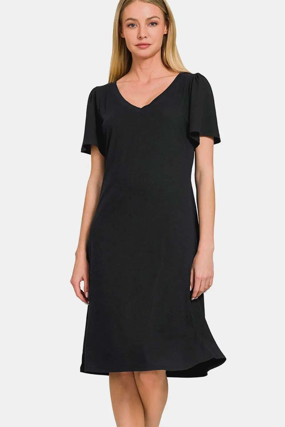 Zenana V-Neck Short Sleeve Dress - Trendsi - Flyclothing LLC