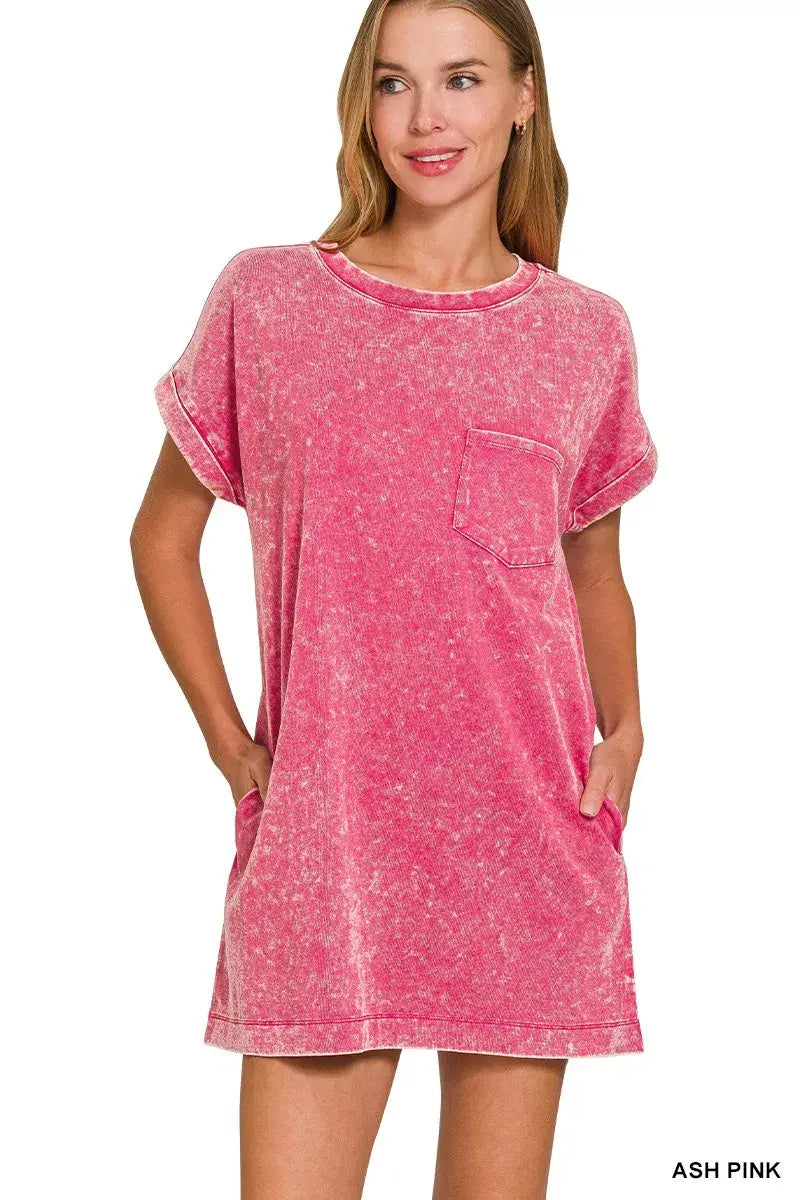 Zenana Premium Cotton Washed T-Shirt Dress - Trendsi - Flyclothing LLC