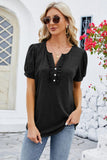 Frill Notched Short Sleeve Blouse - Trendsi