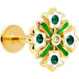 16G 1/4 Green Gem Gold Tone Flower Wreath Flatback Stud - BodyCandy - Flyclothing LLC