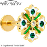 16G 1/4 Green Gem Gold Tone Flower Wreath Flatback Stud - BodyCandy - Flyclothing LLC
