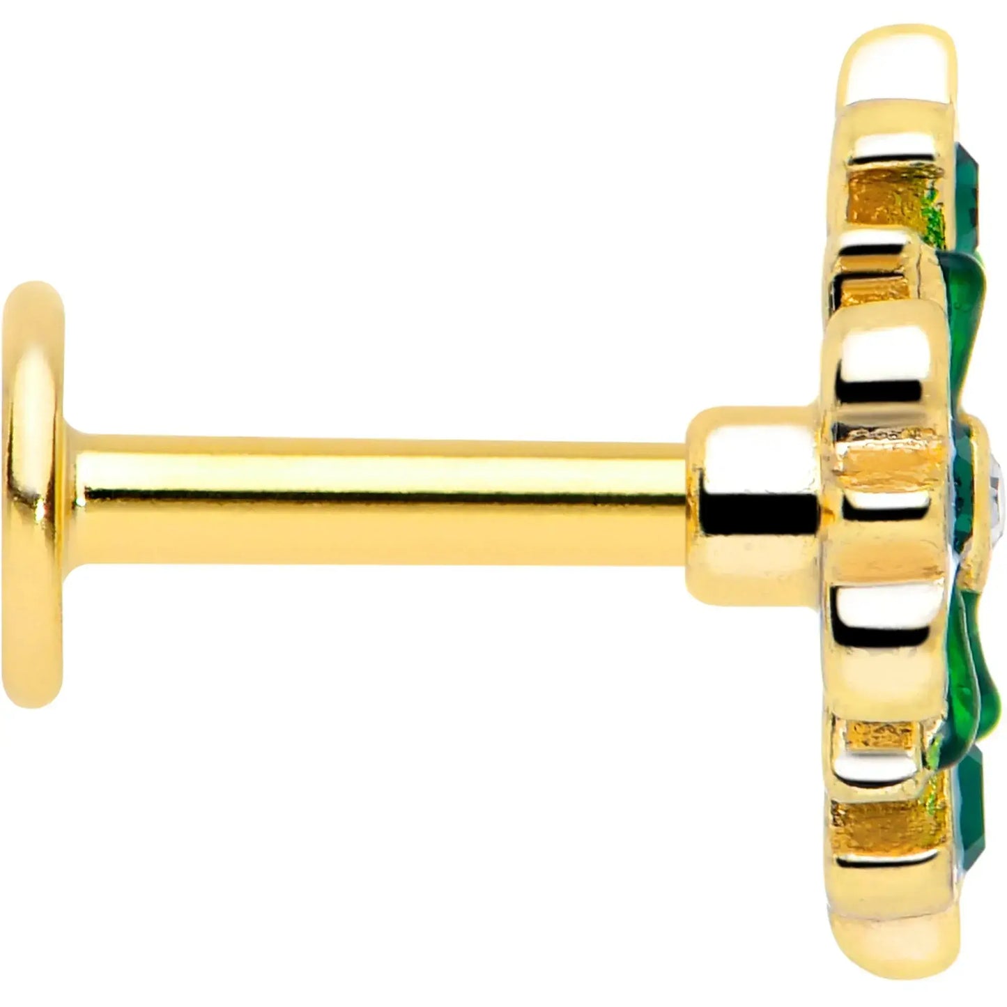 16G 1/4 Green Gem Gold Tone Flower Wreath Flatback Stud - BodyCandy - Flyclothing LLC