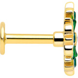 16G 1/4 Green Gem Gold Tone Flower Wreath Flatback Stud - BodyCandy - Flyclothing LLC