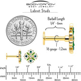 16G 1/4 Green Gem Gold Tone Flower Wreath Flatback Stud - BodyCandy - Flyclothing LLC