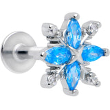 16G 1/4 Blue CZ Gem Classic Flower Flatback Stud - BodyCandy - Flyclothing LLC